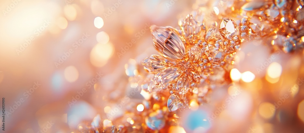 Aufkleber Delicate close-up of shimmering golden-orange crystals with soft bokeh background showcasing warm hues and intricate details illuminating the scene