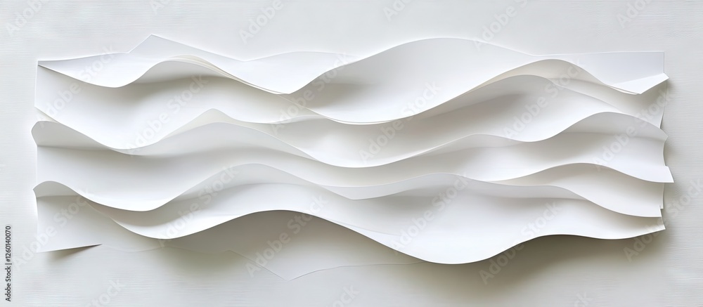 Poster wavy folded white paper artfully arranged on a white background showcasing clean lines and minimalis