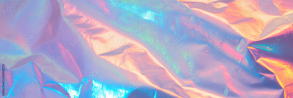 Poster holographic foil texture reflecting rainbow colors under light with textured surface