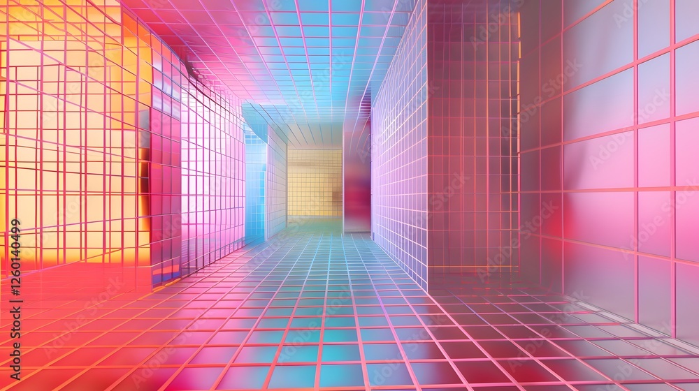 Poster a hallway with a grid pattern on the floor
