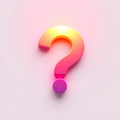 question mark 3d, with gradient color from pink to yellow, with effect around it, isolated in white background. Generative AI