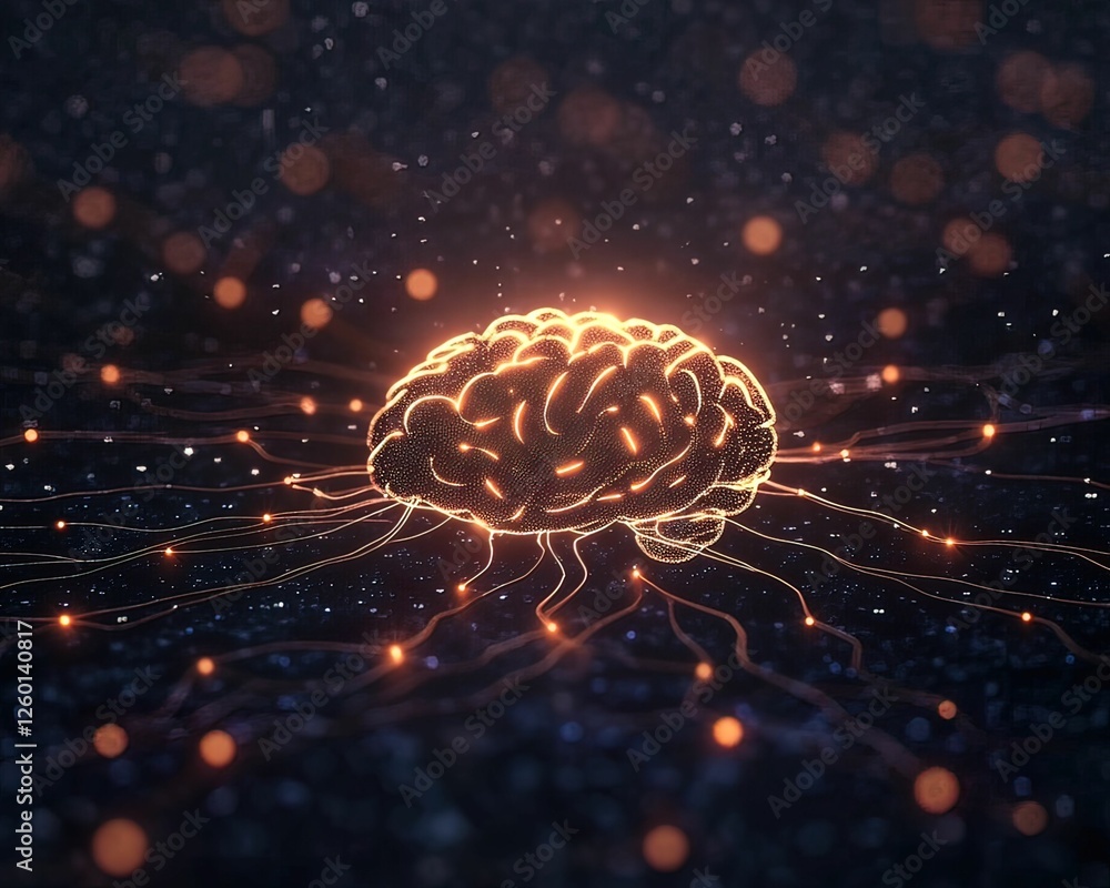 Poster illuminated human brain connection virtual environment conceptual image technology digital universe 