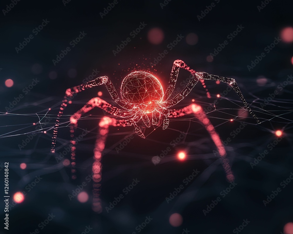 Poster malware visualization as a spider weaving a web digital realm graphic cyber environment close-up vie