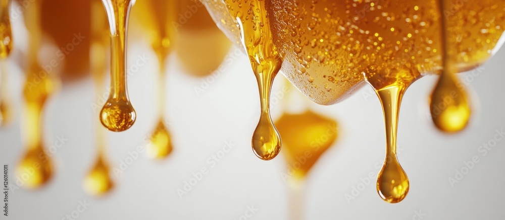 Aufkleber honey dipper dripping amber honey against a soft white background with smooth glossy texture conveyi