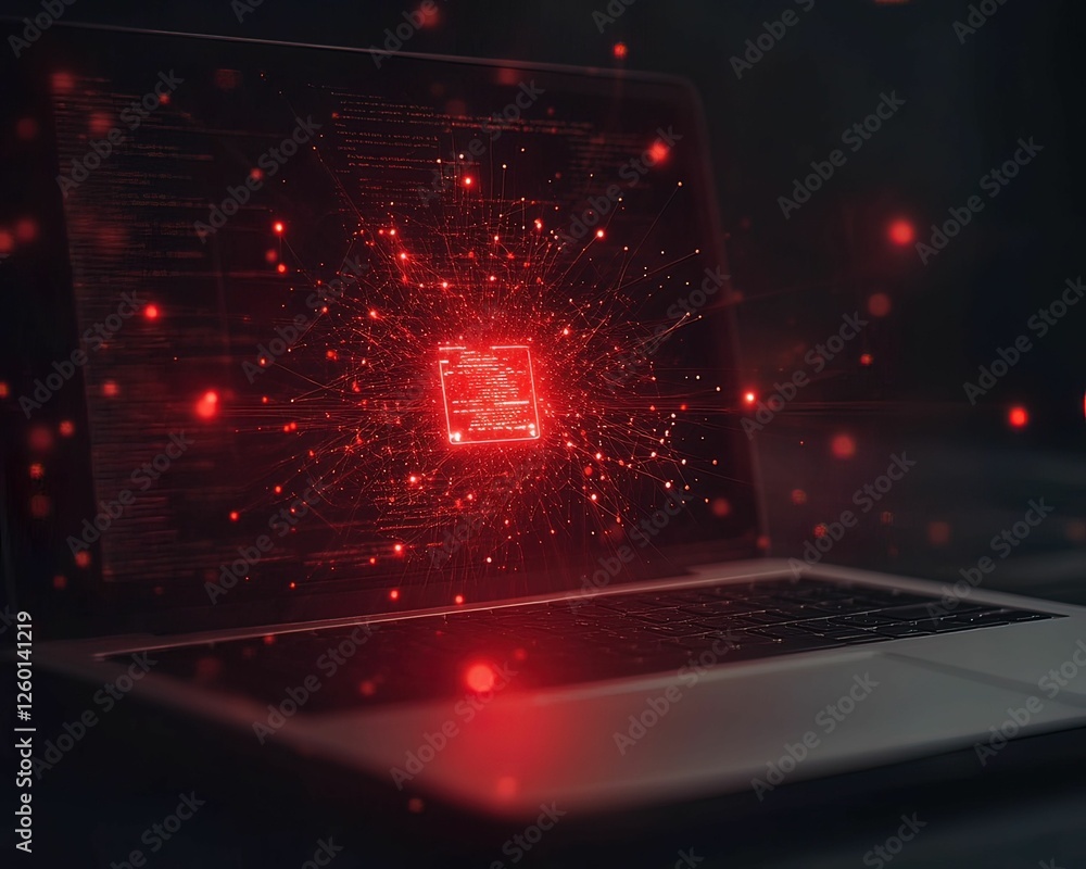 Aufkleber dynamic coworking hub with glowing red devices modern office digital environment futuristic viewpoin