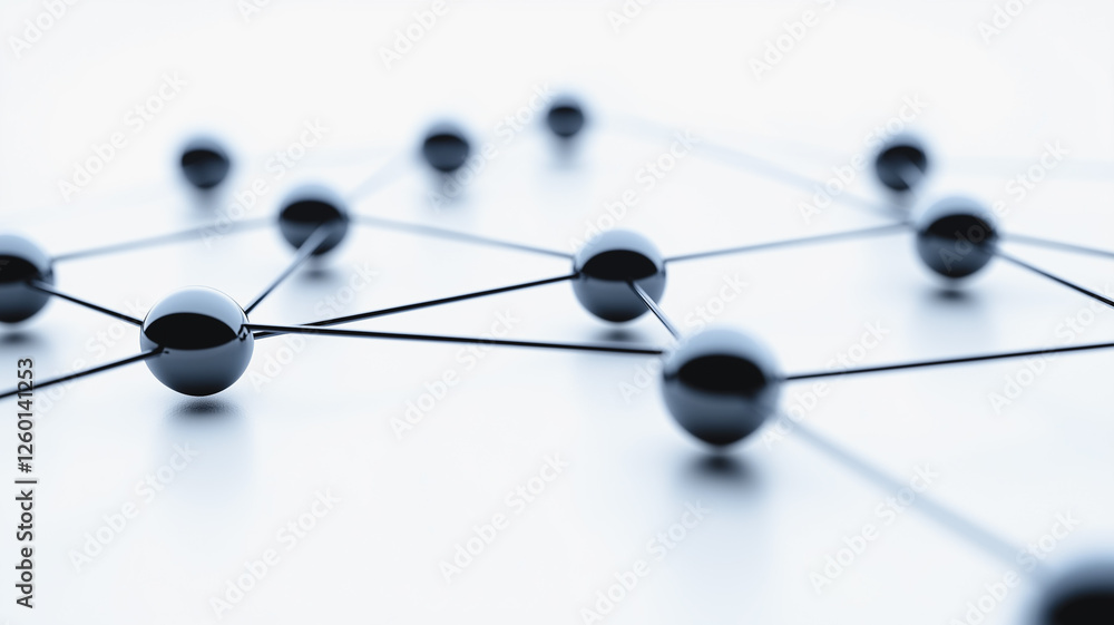 Poster interconnected network: a minimalist abstract image depicting a network of interconnected spheres, s