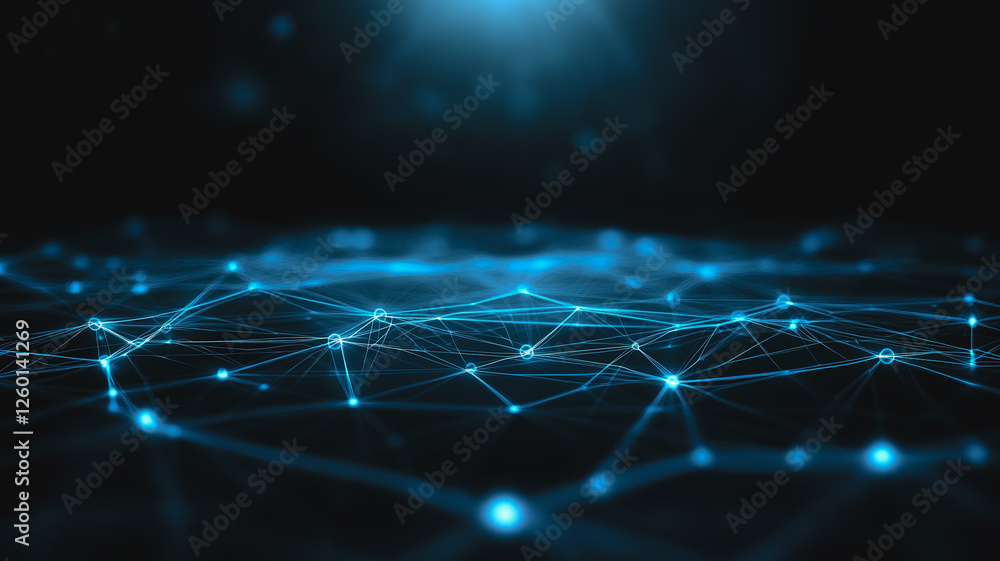 Aufkleber digital network connection: abstract illustration of a glowing blue digital network connection, node