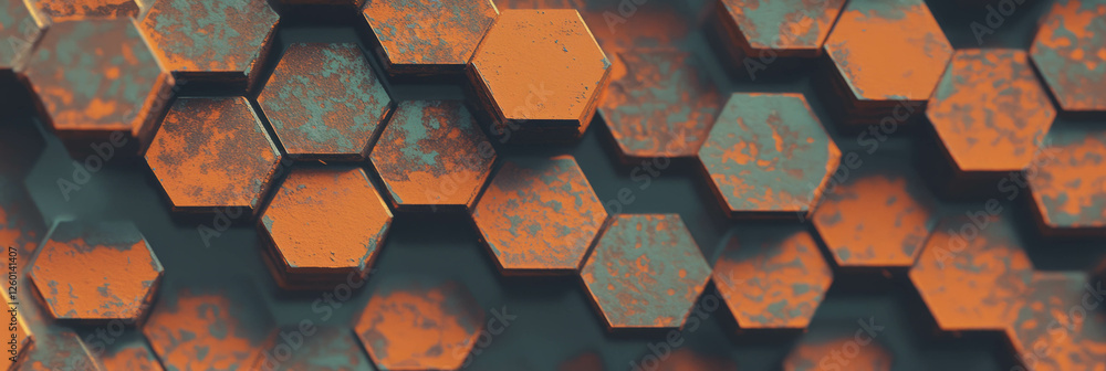 Poster Interlocking hexagons create a warm textured design in earthy tones and matte finish