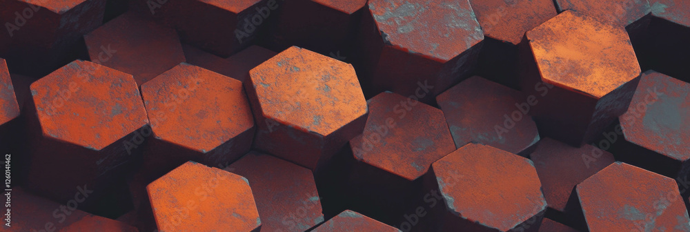 Poster Warm textured hexagon pattern with interlocking shapes creates a unique surface design