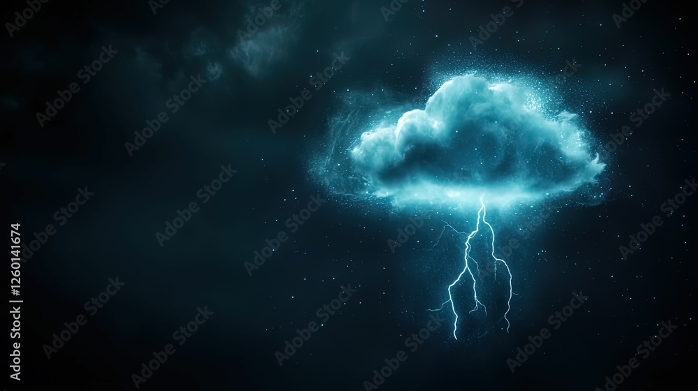 Poster glowing data clouds with lightning darkened sky digital nighttime dynamic concept