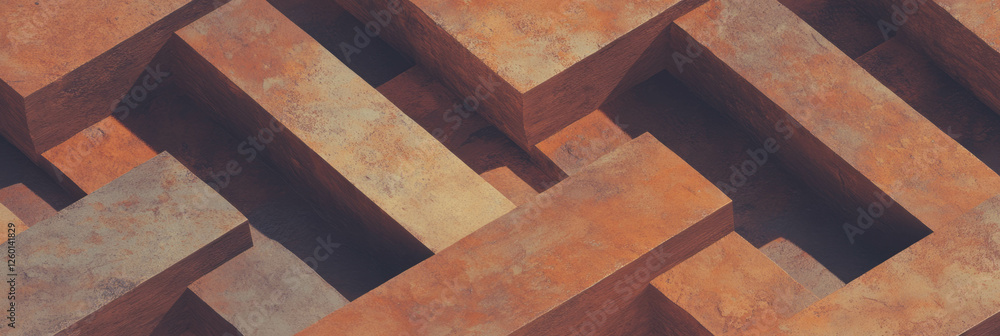 Poster Rustic interlocking rectangular pattern featuring warm browns and textured surfaces