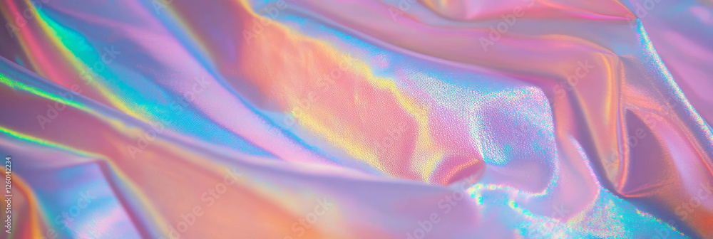 Poster Iridescent fabric with shimmering wavy lines in a textured surface