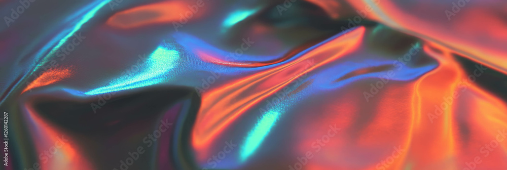 Poster exploring the captivating texture of shimmering iridescent fabric in vibrant hues