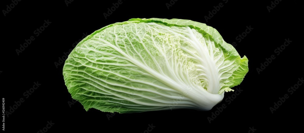 Poster vibrant green chinese cabbage against a solid black background showcases its freshness and intricate