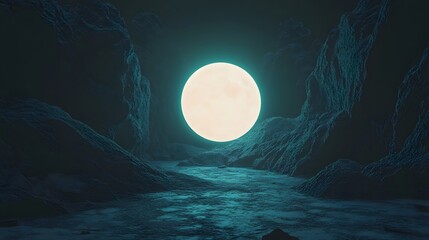 Obraz premium a full moon shining over a dark cave with water