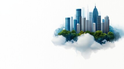 Futuristic Cityscape Concept with Clouds and Greenery in a Digital Environment