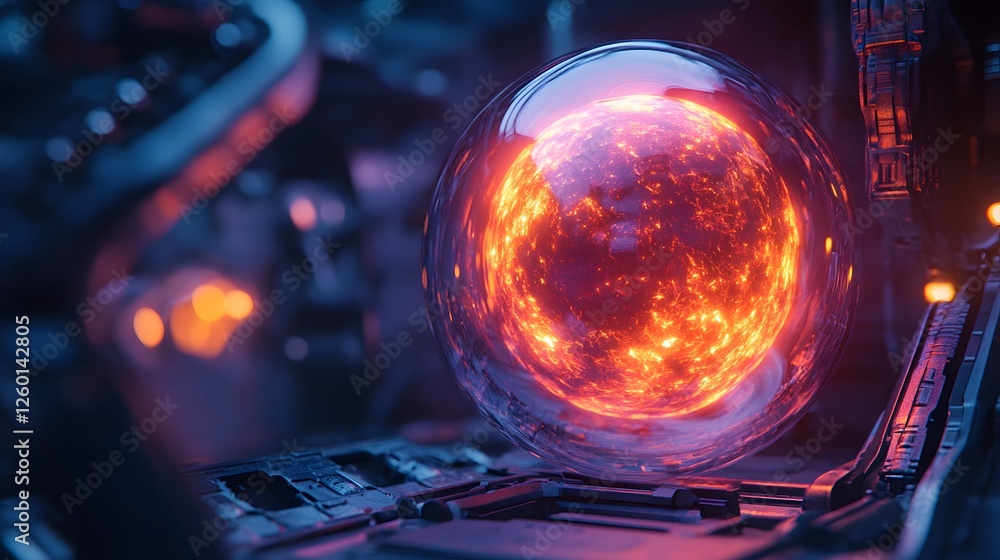 Poster a close up of a glowing orb in a futuristic setting