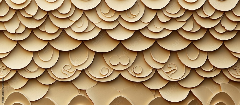 Poster traditional korean paper pattern featuring overlapping circular shapes in warm beige tones, arranged