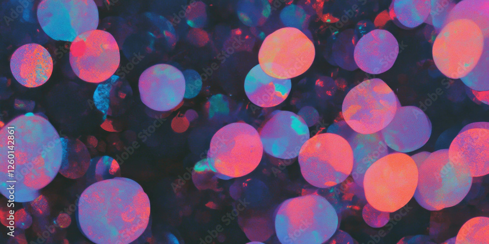 Poster Vibrant overlapping bokeh texture with sparkling hues on a dark background