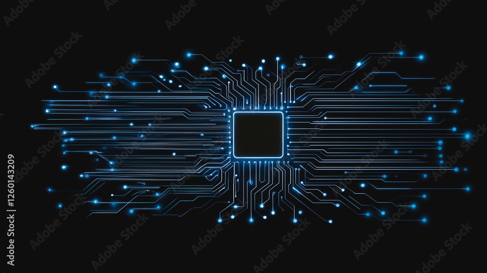 Poster central processing unit: close-up view of a futuristic central processing unit with glowing blue cir