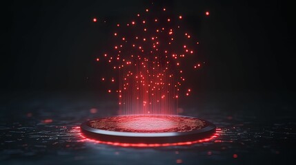 Futuristic iot hub emitting red data streams digital realm graphic visualization high-tech environment abstract concept