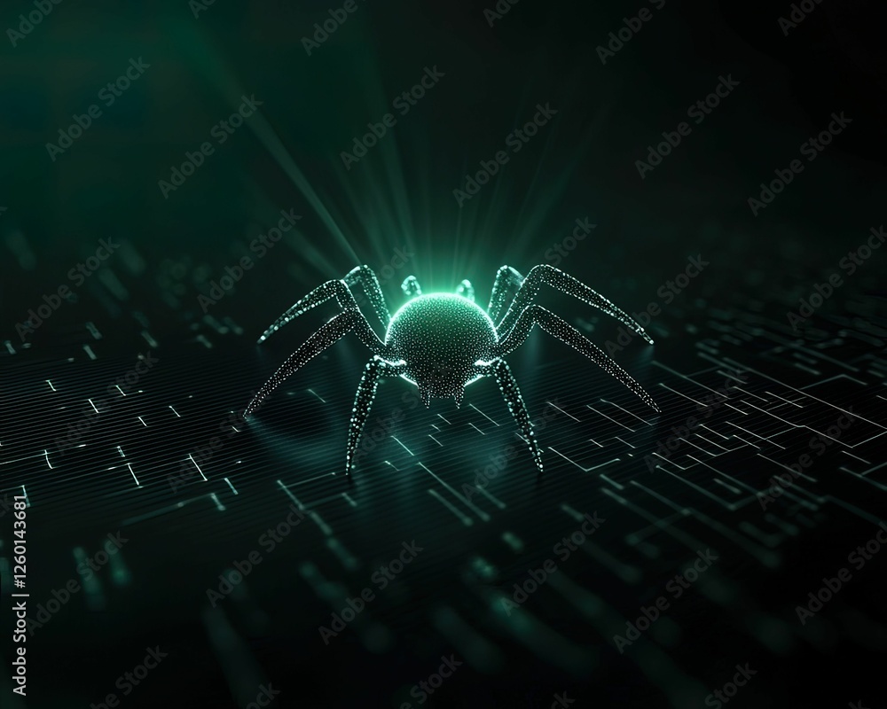 Poster glowing malware signature creeping through digital lines cyber environment 3d visualization dark con