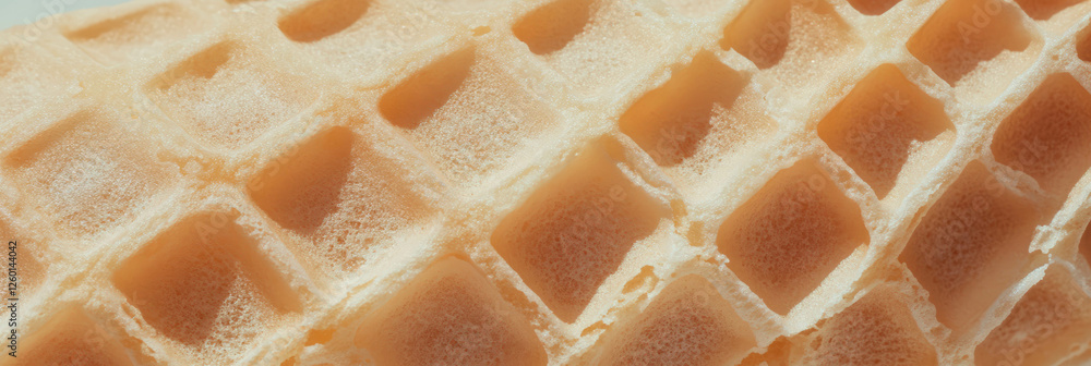 Poster light beige cone wafer with coarse texture and large rectangular grids for dessert preparation