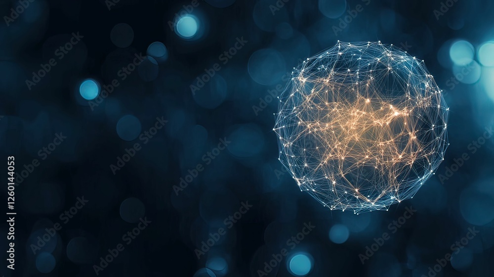 Poster a glowing, abstract representation of a networked sphere, symbolizing connectivity and data exchange