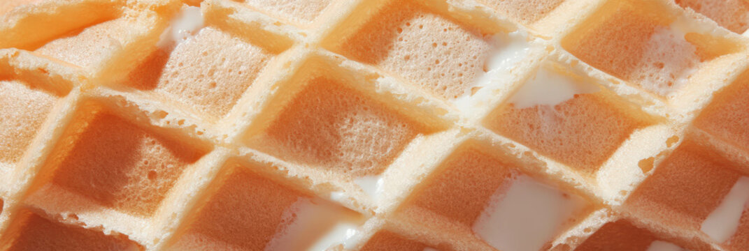 Texture details of a light beige cone wafer with large rectangular grids and coarse surface