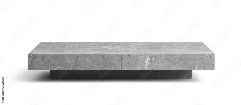 Aufkleber sleek gray rectangular coffee table with a smooth stone surface and a black base centered on a white