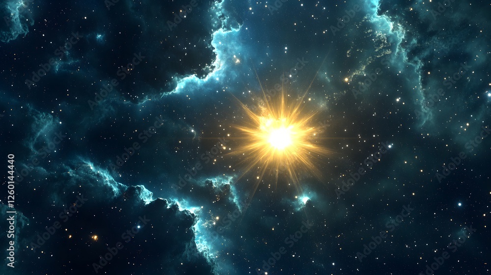 Poster d render of a glowing star in a cosmic scene dfee aa d cfeafb