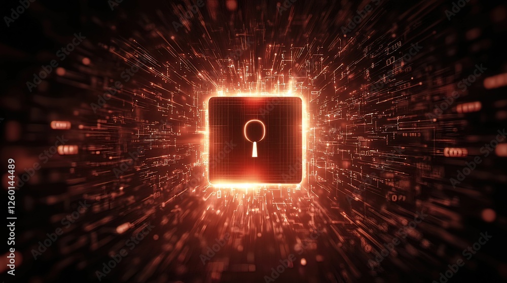 Aufkleber a glowing lock symbol surrounded by a burst of digital particles, representing security and data pro