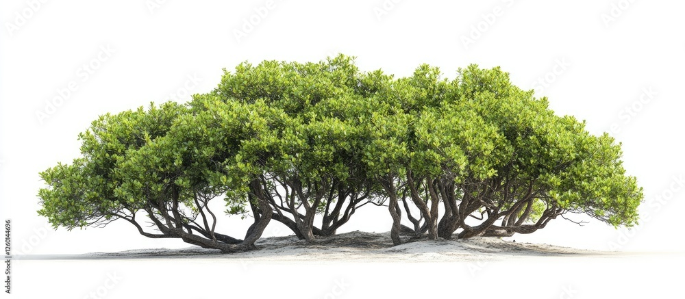 Aufkleber Lush green shrubbery cluster on white background with intertwining branches and dense foliage creating a natural isolated appearance.