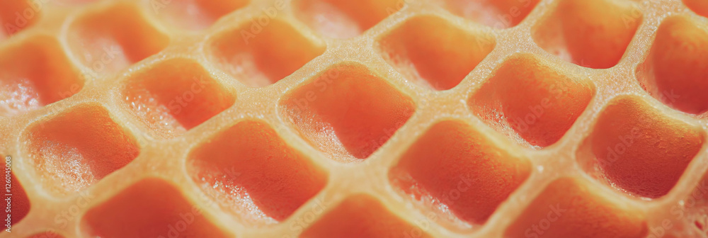 Poster unique texture of light brown cone wafer with intricate grid patterns revealed through close up