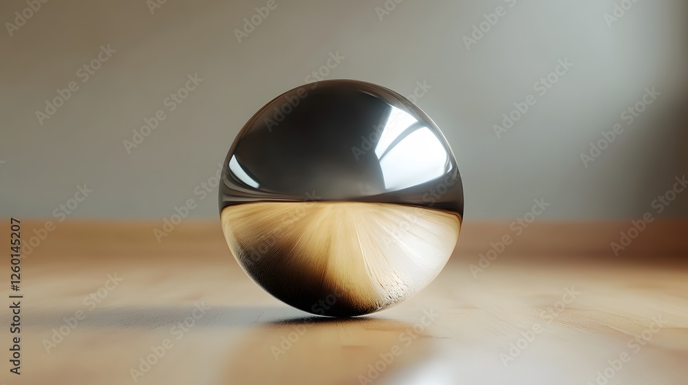 Poster a shiny object on a wooden floor with a reflection