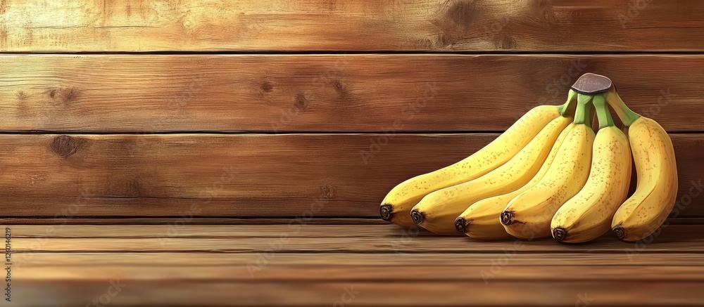 Aufkleber bunch of ripe yellow bananas arranged on a rustic wooden table with a warm brown background creating