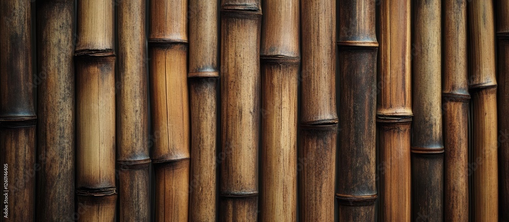 Fototapete Handmade brown bamboo and wicker weave texture background featuring vertical brown hues with varying shades and natural patterns in a seamless design.