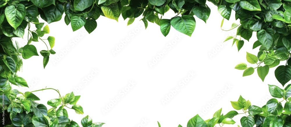 Poster lush green jungle leaves frame a clean white background creating a natural texture with varying shad