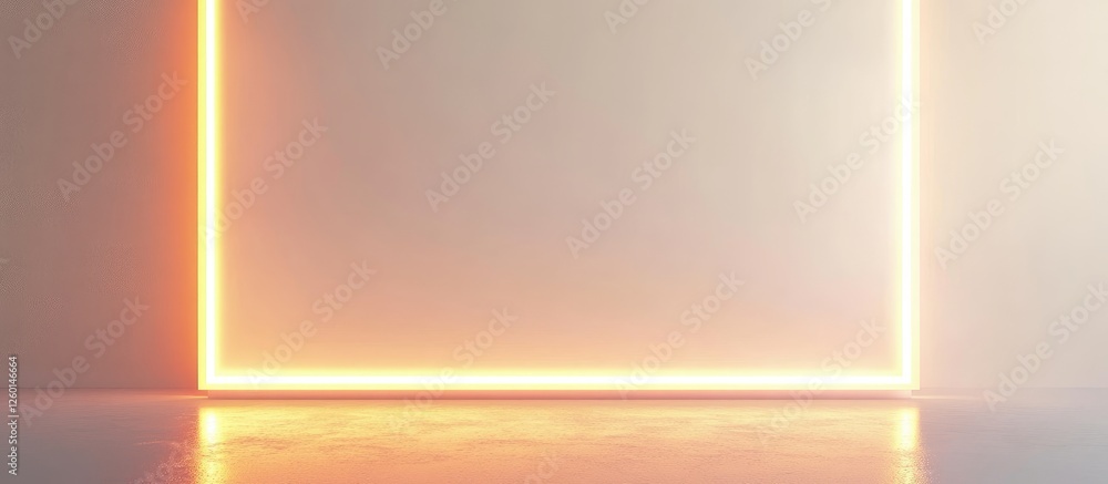 Fototapete illuminated white background with glowing orange neon border framing the central space, creating a w