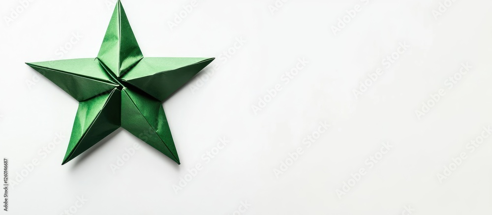 Aufkleber green origami star positioned right on a blank white background featuring sharp pointed edges and a 