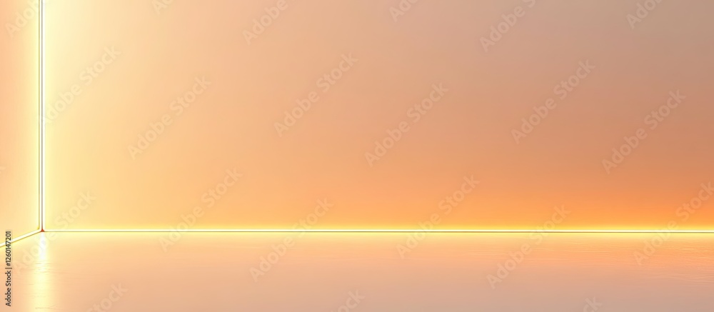 Poster radiant orange neon light creating a vibrant glow in a minimalistic white space with a smooth reflec