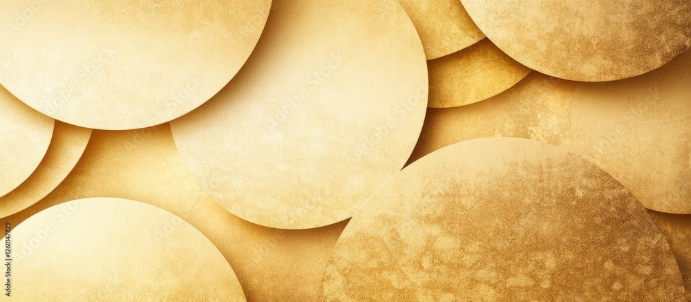 Poster golden abstract background featuring overlapping circular shapes with a textured surface, creating a