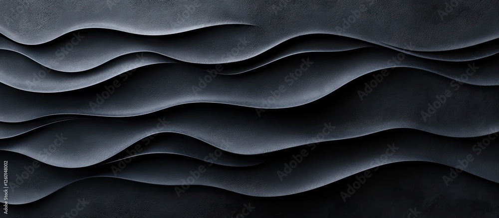 Fototapete futuristic black waves in a 3d macro view showcasing smooth curves and shadows in a modern design wi