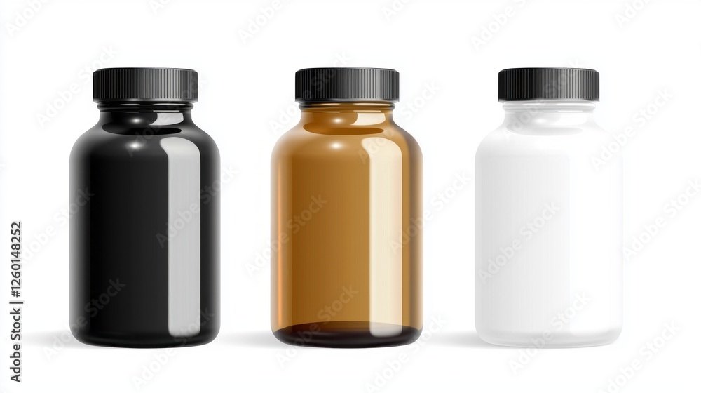 Poster a captivating trio of sleek bottles stands prominently in a bright setting, emphasizing their distin