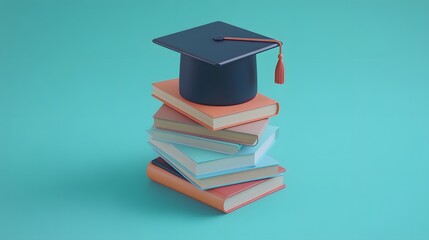 a graduation cap sitting on top of a stack of books