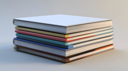 a stack of books on a table with a white background