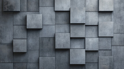 Modern textured wall with 3D cube arrangements in gray tones