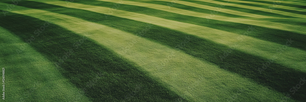 Aufkleber view of a manicured light green fairway with mowing lines and smooth texture from above