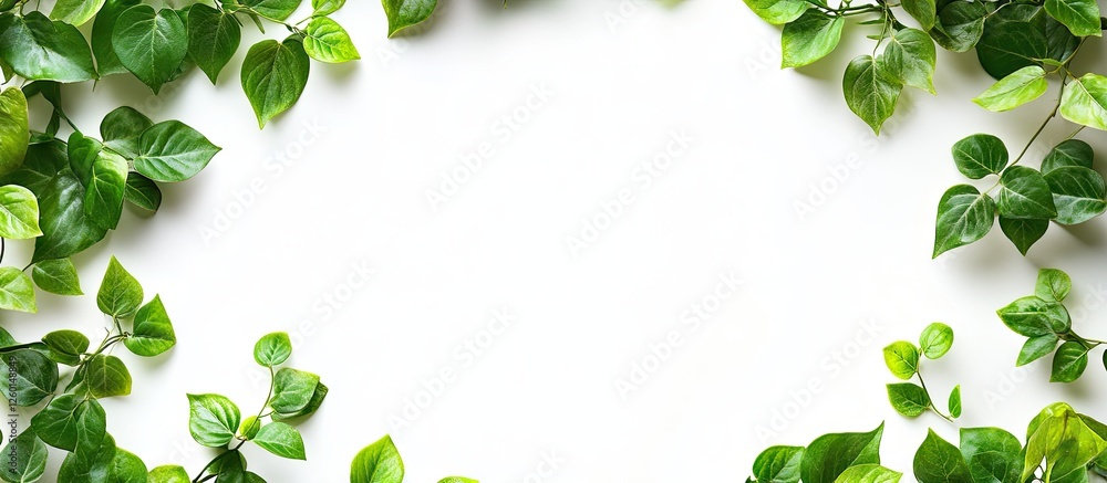 Poster vibrant green leaves creating a lush border framing a clean white background with varying leaf shape