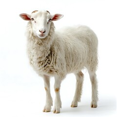 Fototapeta premium Fluffy white sheep, farm animal, studio shot, white background, agriculture